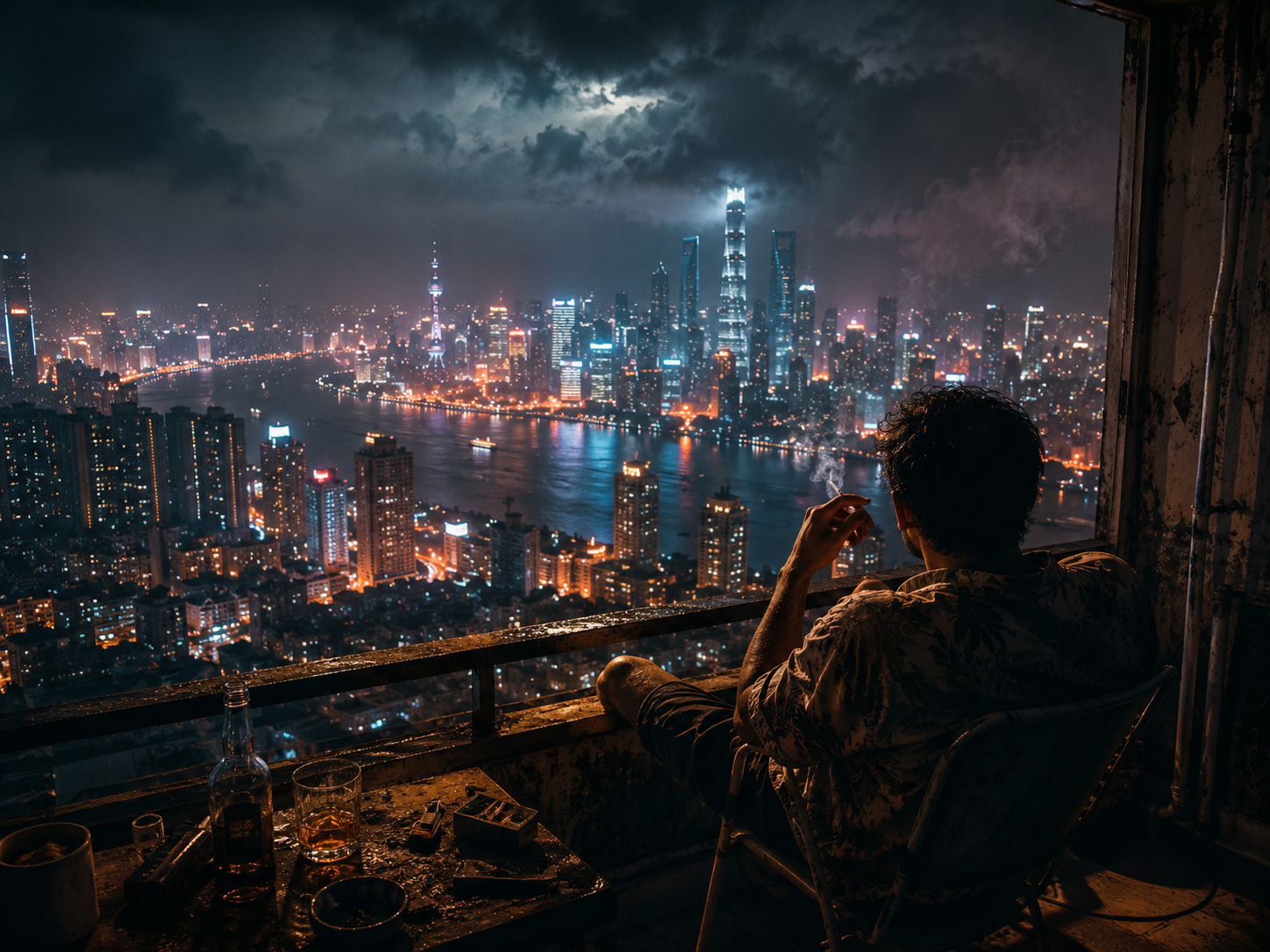 A foreigner looking out over the Middle Kingdom at night