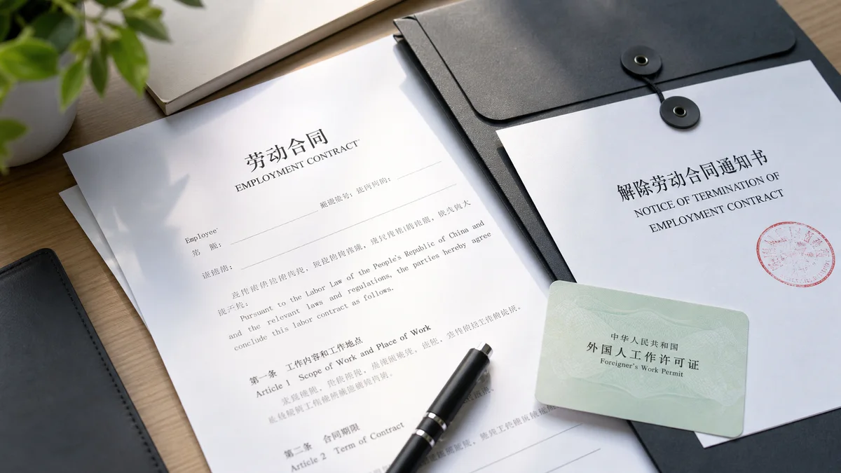 Employment contract, termination notice and work permit
